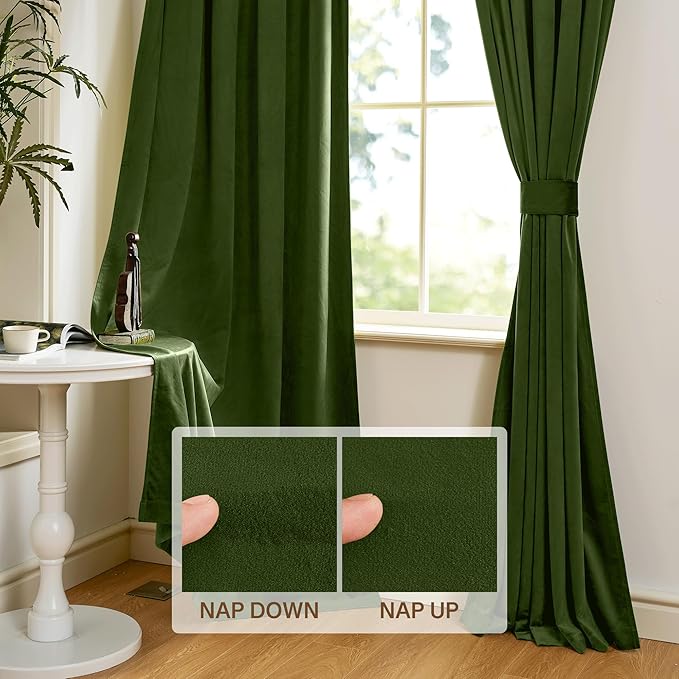 StangH Christmas Velvet Curtains Moss Green Heavy Thermal Insulated Drapes - Image 4