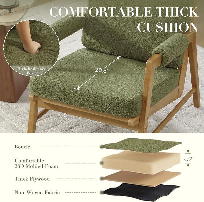 HEAH-YO Modern Accent Chair Set of 2, Upholstered Boucle Fabric Living Room - Image 6