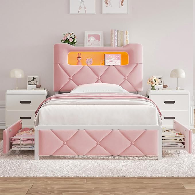 Twin Upholstered LED Bed Frame - Image 7