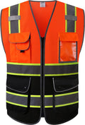 JKSafety 9 Pockets Hi-Vis Fluorescent Color Mesh Reflective Safety Vest by JKSafety