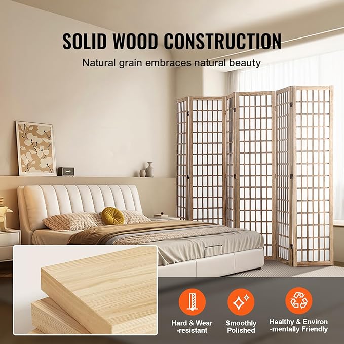 VEVOR Room Divider, 6 Panel Japanese Room Divider, Wood Folding Privacy Screen - Image 5