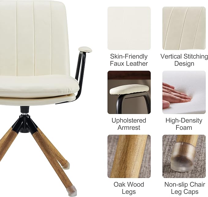 Art Leon Mid Century Modern Chair, Oak Legs Swivel Accent Chair No Wheels - Image 6