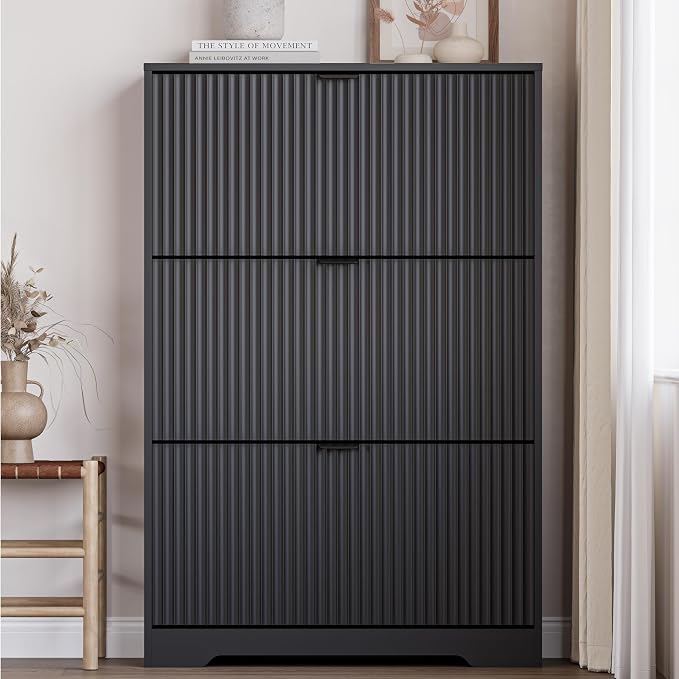 Entryway Shoe Cabinet with 3 Flip Drawers, Narrow Shoe Organizer Cabinet with - Image 6