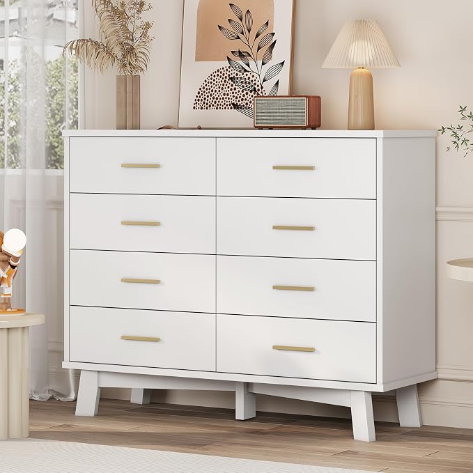 Dresser for Bedroom, 8 Drawer Wide Modern Chest of Drawers by Xixini