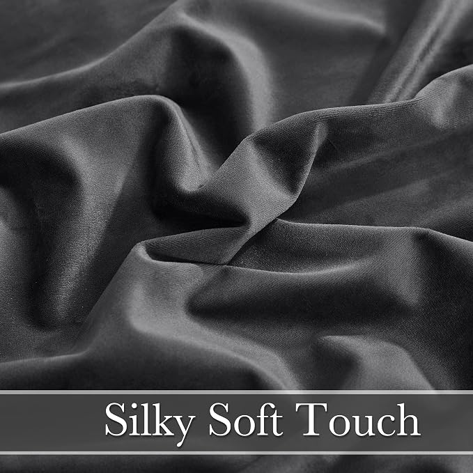 RYB HOME Grey Velvet Curtains 102 inches, Back Tab Soft Fabric Room Darkening - Image 5