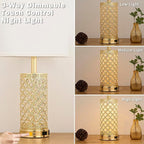 Crystal Table Lamp Set of 2-24in Gold Bedroom Lamps 3-Way Dimmable Touch Lamp - Image 2