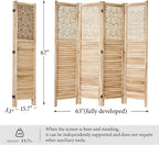 Svimi Folding Room Divider, 66.9 Inch 4 Panels Wood Carved Privacy Screens - Image 7