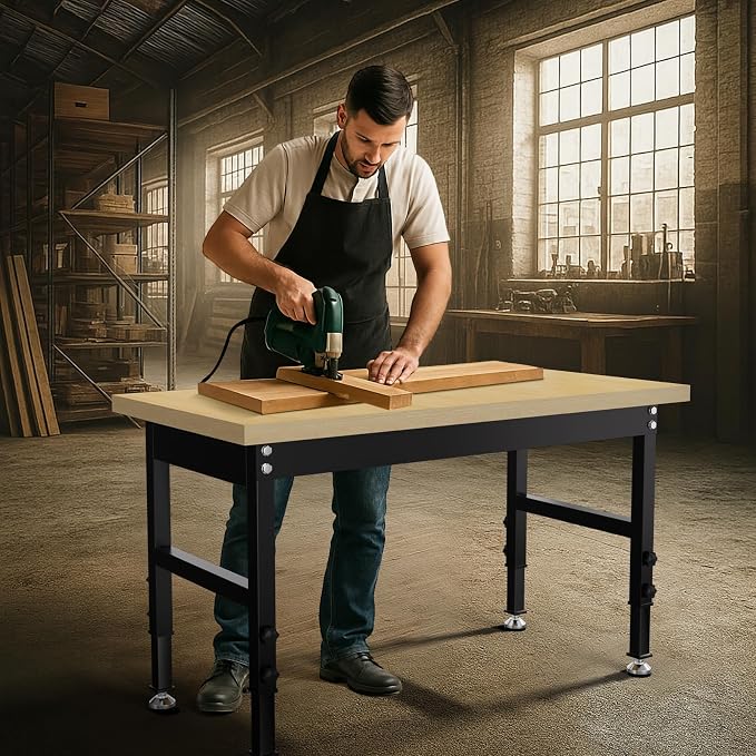 48” Adjustable Wood Work Bench, Heavy Duty Work Table - Image 2