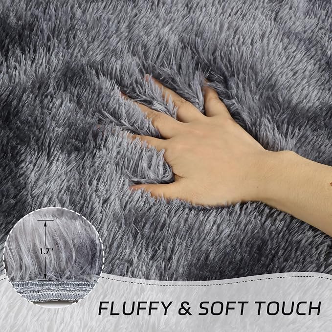 duduta Grey Plush Area Rugs for Bedroom 5x8 ft, Fluffy Carpet for Living Room - Image 4