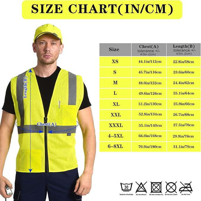 AYKRM 2 Pockets Reflective Safety Vest High Visibility Class II Mesh Vest - Image 5