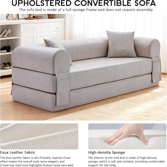 78.5" Convertible Sleeper Sofa Bed, Faux Leather Folding Floor Sofa - Image 6