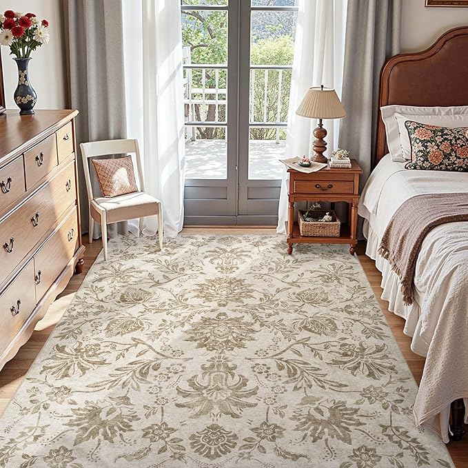 jinchan Torino Floral 5x7 Area Rugs, Vintage-Inspired Neutral Design Accent Rug by JINCHAN