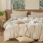 MooMee Striped Duvet Cover Set 100% Washed Cotton Linen Like Textured - Image 6