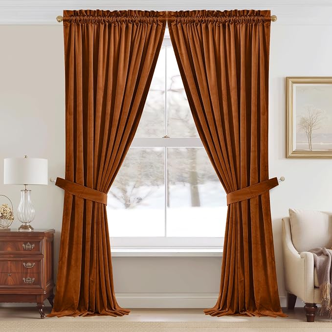 StangH Burnt Orange Curtains for Halloween Home Decoration Luxury Velvet Room - Image 2