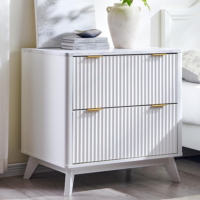 T4TREAM Modern Fluted Wood Night Stand, Side Tables Bedroom, End Table by T4TREAMFurniture