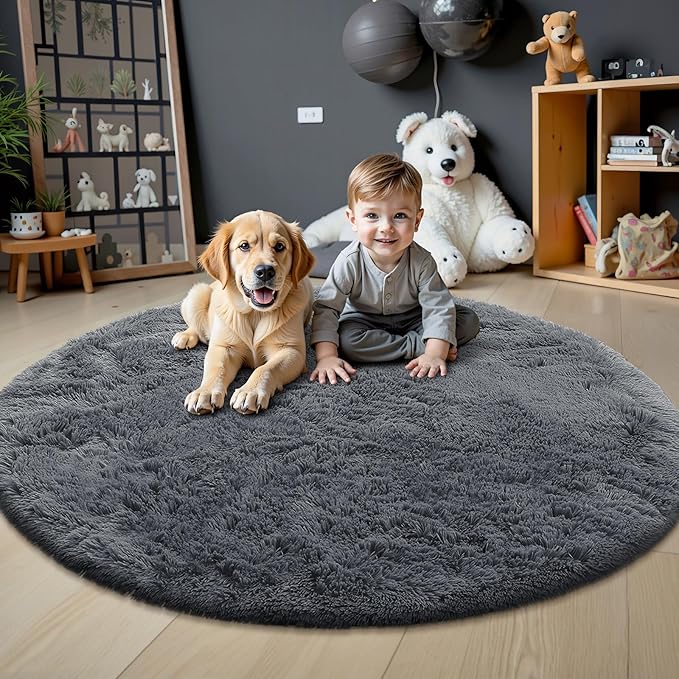 OLANLY Grey Round Rugs for Bedroom - Image 2
