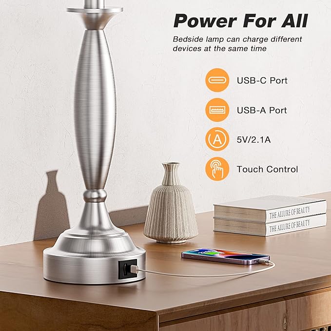 White Lamps for Bedrooms Set of 2 - Image 3