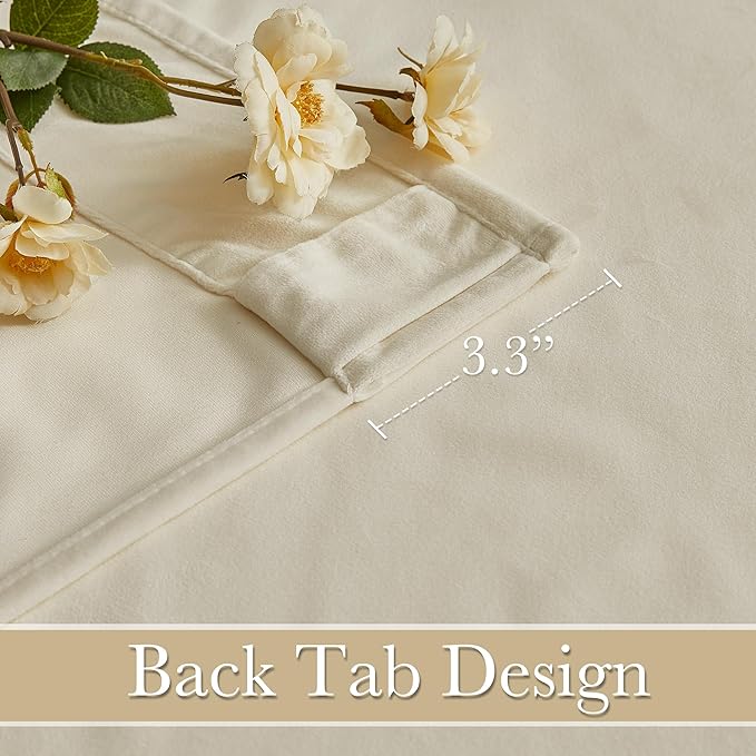 RYB HOME Beige Velvet Curtains 102 inches, Back Tab Soft Fabric Room Darkening - Image 4