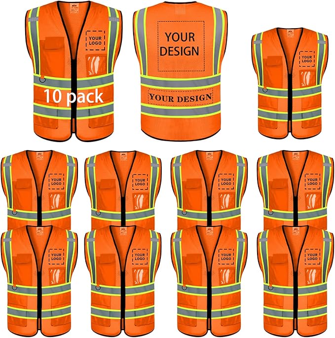 BeautyWill Custom Safety Vest Logo Class 2 High Visibility Reflevtive Vest by BeautyWill