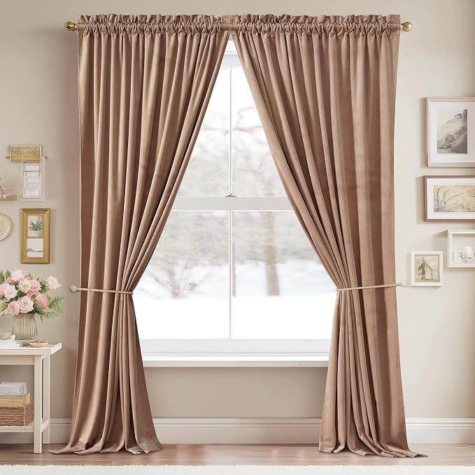 StangH Velvet Doorway Curtains for Nursery Bedroom Blush Beige Rod Pocket - Image 2