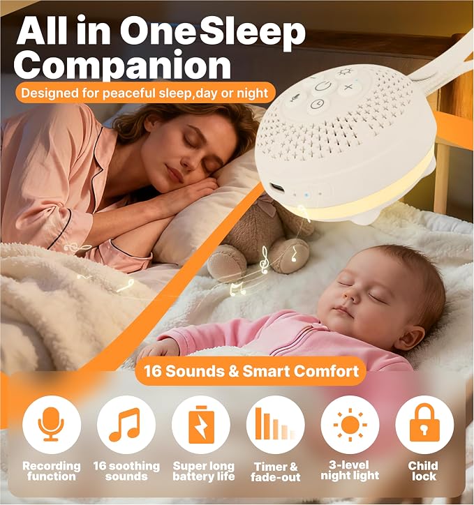 White Noise Sound Machine with Voice Recording & 16 Soothing Sounds +3 Night - Image 2