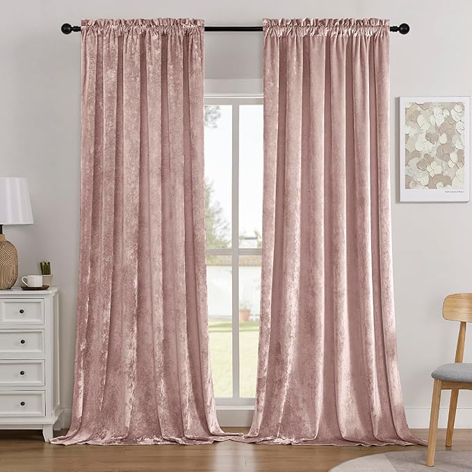 SMILETIME Pink Crushed Velvet Curtains 52x96inch Rod Pocket Luxurious Thermal by SMILETIME