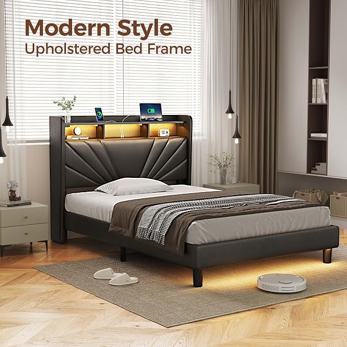 Rolanstar Twin Size Bed Frame, Storage Headboard - Image 3