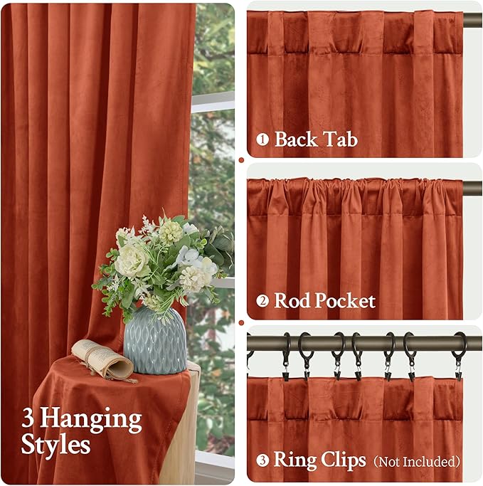 LAMIT Velvet Curtains 102 Inch for Living Room, Terracotta Thermal Room - Image 3