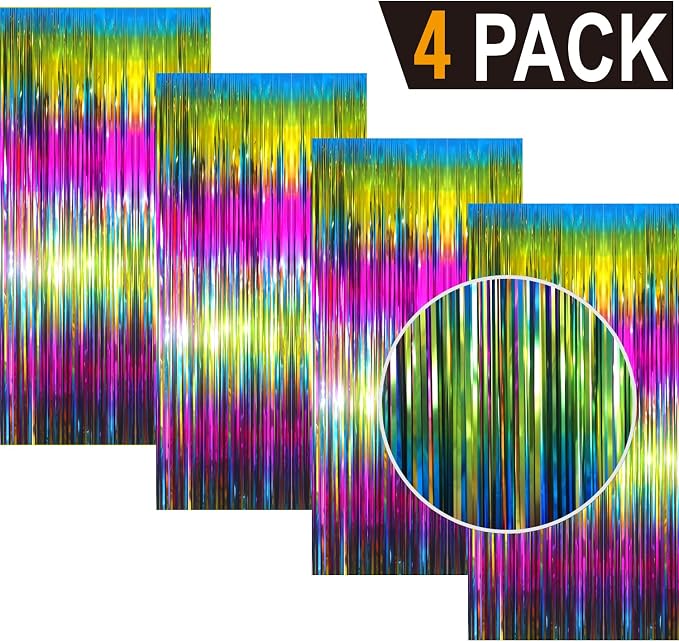 GOER 3.2 ft x 8.2 ft Metallic Tinsel Foil Fringe Curtains Party Photo Backdrop - Image 2