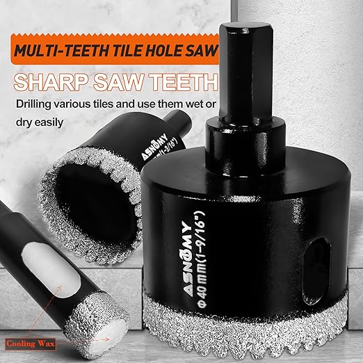 ASNOMY 10PCS Diamond Hole Saw Set, 1/4"-2" Inch Serrated Brazing Tile Hole Saw - Image 6
