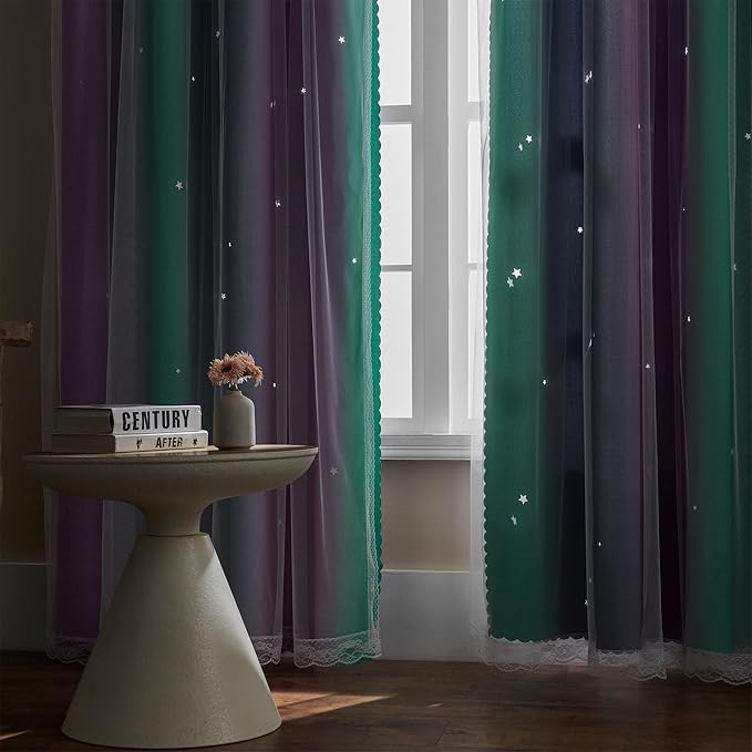 XiDi Curtains for Bedroom Decor, Rainbow Purplgreen grey34/90 - Image 5