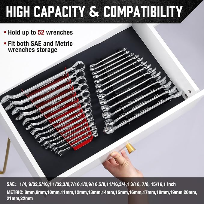 ALOANES 52-Slot Metal Wrench Organizer, Heavy Duty Wrench Organizer Tray - Image 4