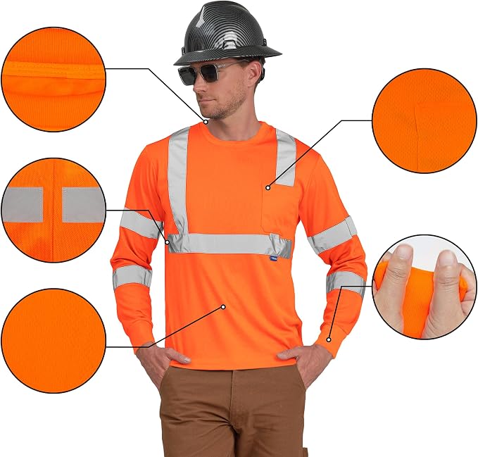 AYKRM Safety T Shirt Reflective High Visibility hi vis Long Sleeve T Shirt - Image 2