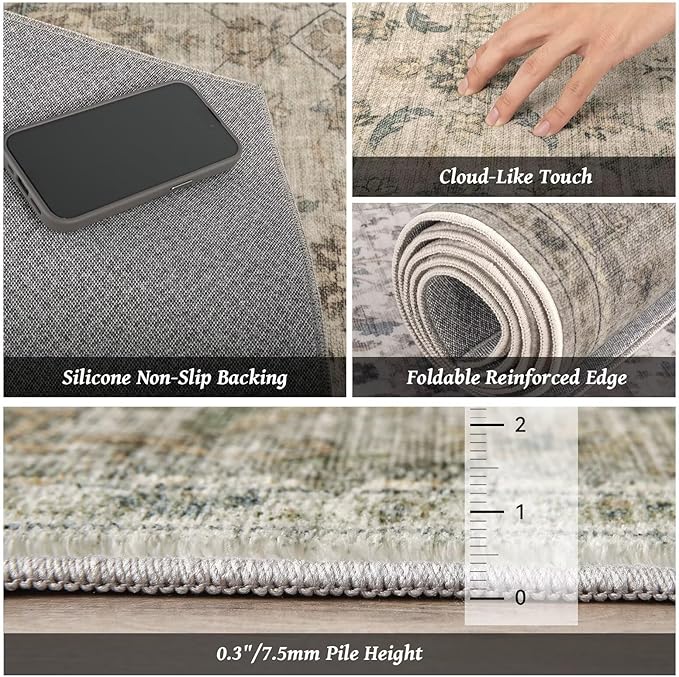 Washable 6x9 Area Rugs for Living Room, Boho Non-Slip Vintage Distress Large - Image 5