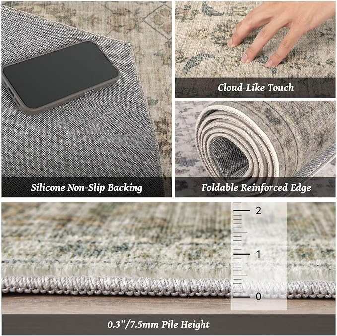 Washable 5x7 Area Rugs for Living Room, Boho Non-Slip Vintage Distress Rugs for - Image 5