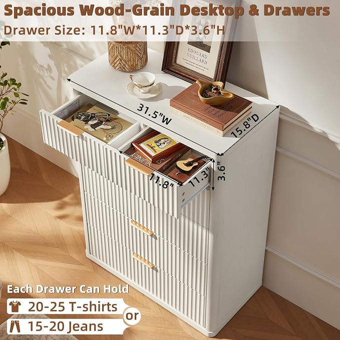 LEYAOYAO Fluted Dressers & Nightstand Set of 4, Wood 48" Wide Dresser & 42" - Image 6