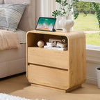 Modern Curved Night Stand, 2 Storage Drawers Side Table, Large End Table - Image 3