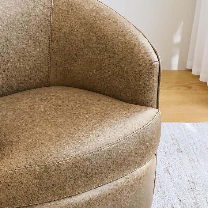 CHITA Genuine Leather Swivel Barrel Chair, Modern Comfy FSC Certified - Image 4