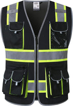 JKSafety 10 Pockets Hi-Vis Neon Color Frontal Zipper Mesh Safety Vest by JKSafety