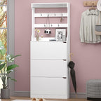 Shoe Cabinet with 3 Flip Drawers & Coat Rack, Narrow Hidden Shoe Storage Cabinet - Image 3