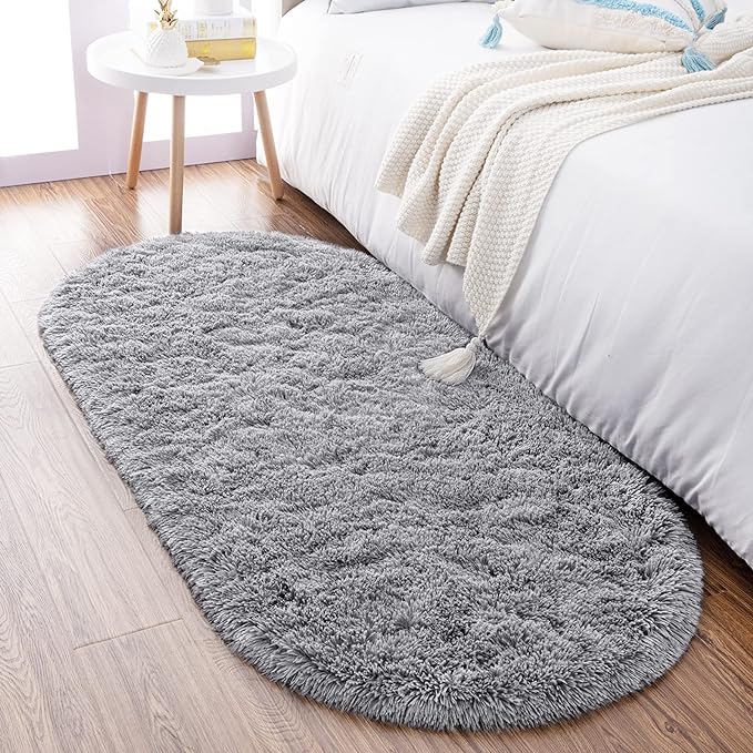 Noahas Fluffy Grey Rugs for Bedroom Living Room, 2.6'X5.3' Oval Throw Rug for by ModernHomeDecor