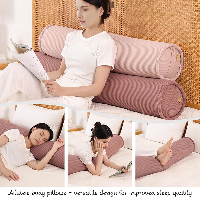 Long Bolster Pillow for Bed – Soft Corduroy Body Pillow for Adults, Ergonomic - Image 6