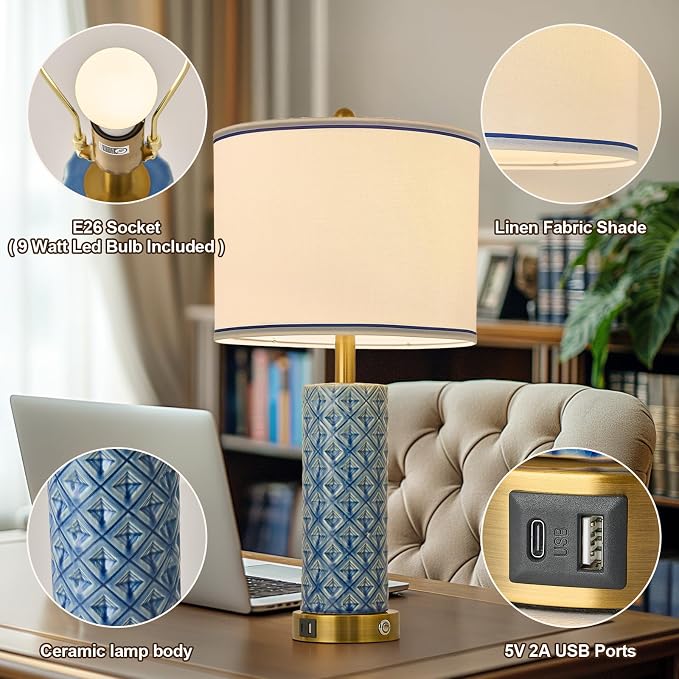 Set of 2 Table Lamp for Living Room Bedroom Farmhouse - Image 5