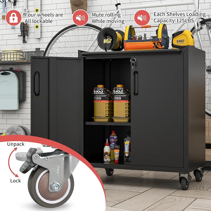 Metal Tool Storage Cabinet for Garage, Mobile Heavy Duty Garage Tool Chests & - Image 5