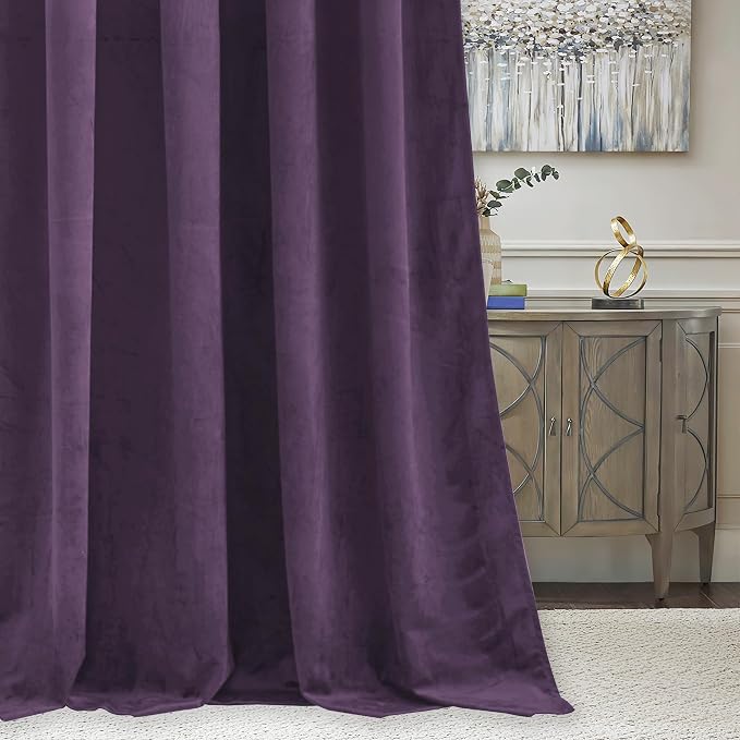 RYB HOME Purple Velvet Curtains 102 inches, Back Tab Soft Fabric Room Darkening - Image 5
