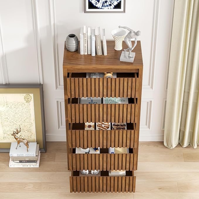 Fluted Tall 5 Drawer Dresser, Mid Century Dresser - Image 5