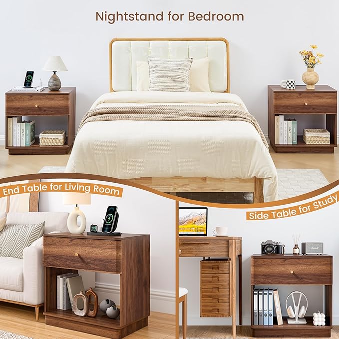 Narrow Nightstand Set of 2, Wooden Small 2 Drawer Nightstand, Slim Side End - Image 3