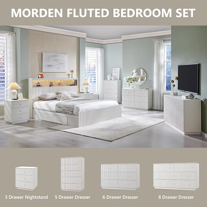 Fluted Dresser for Bedroom, Wood Tall Dresser Storage Organizer, Modern Bedroom - Image 7