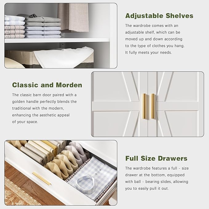 COFaR Metal Wardrobe Cabinet, 71 Farmhouse Armoire Wardrobe Closet - Image 4