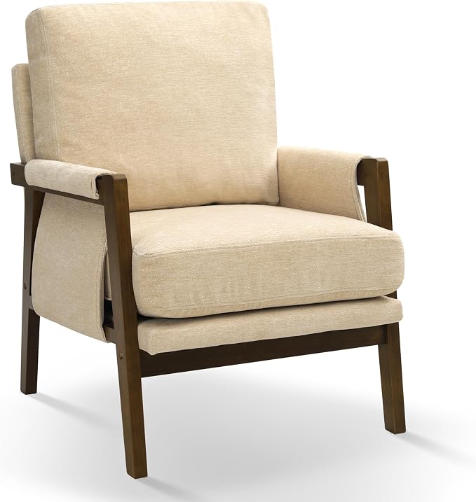 Beige Accent Chair for Bedroom & Living Room, Mid Century Modern Accent Arm - Image 7
